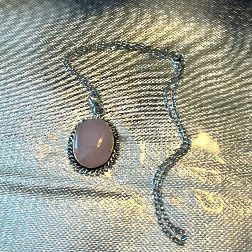 Elegant Natural Oster Pinkish Opal .925 Sterling stamped Silver Necklace